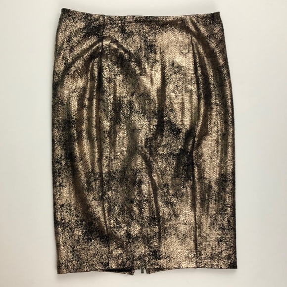 TART Metallic Gold Zip Pencil Skirt, L - Picture 2 of 7